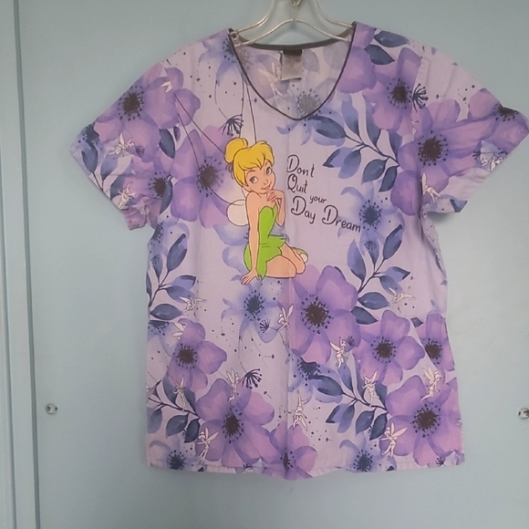 Disney Blue and Purple Tinkerbell Scrub Top - Picture 1 of 5